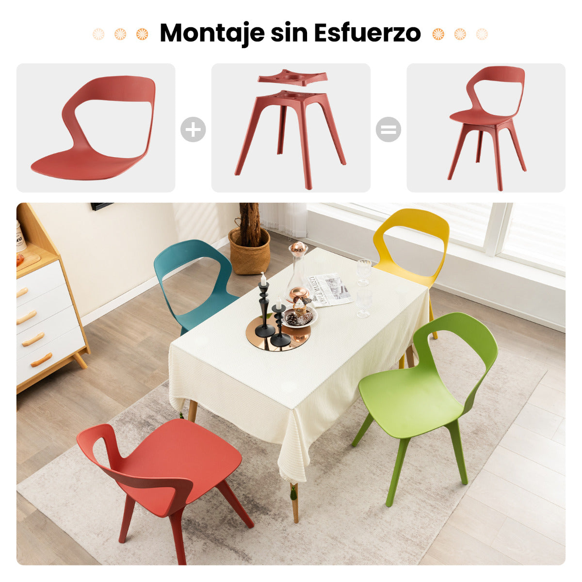 Juego de 4 Sillas de Comedor Conjunto de 4 Sillas de Plástico para Cocina Silla Lateral Moderna para Sala de Estar y Recepción Multicolor