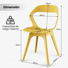 Juego de 4 Sillas de Comedor Conjunto de 4 Sillas de Plástico para Cocina Silla Lateral Moderna para Sala de Estar y Recepción Multicolor