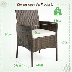 Juego de 4 Sillas de Ratán de Mimbre de PE con Cojines de Asiento Suaves Estructura de Metal Resistente Reposabrazos Curvos para Patio