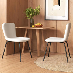 Juego de 4 Sillas Cosméticas Set de Silla Tapizada Moderna con Respaldo Patas de Metal para Sala de Estar Comedor 47 x 58 x 86 cm Beige
