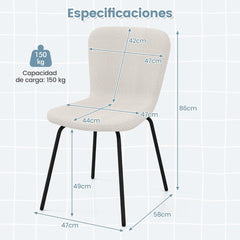 Juego de 4 Sillas Cosméticas Set de Silla Tapizada Moderna con Respaldo Patas de Metal para Sala de Estar Comedor 47 x 58 x 86 cm Beige