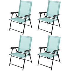Juego de 4 Sillas Plegables para Patio Sillas Portátiles con Respaldo de Tela Marco de Metal para Terraza Piscina 65 x 60 x 93 cm Verde
