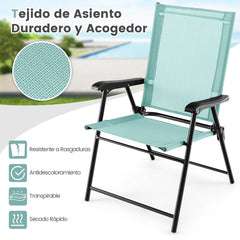 Juego de 4 Sillas Plegables para Patio Sillas Portátiles con Respaldo de Tela Marco de Metal para Terraza Piscina 65 x 60 x 93 cm Verde