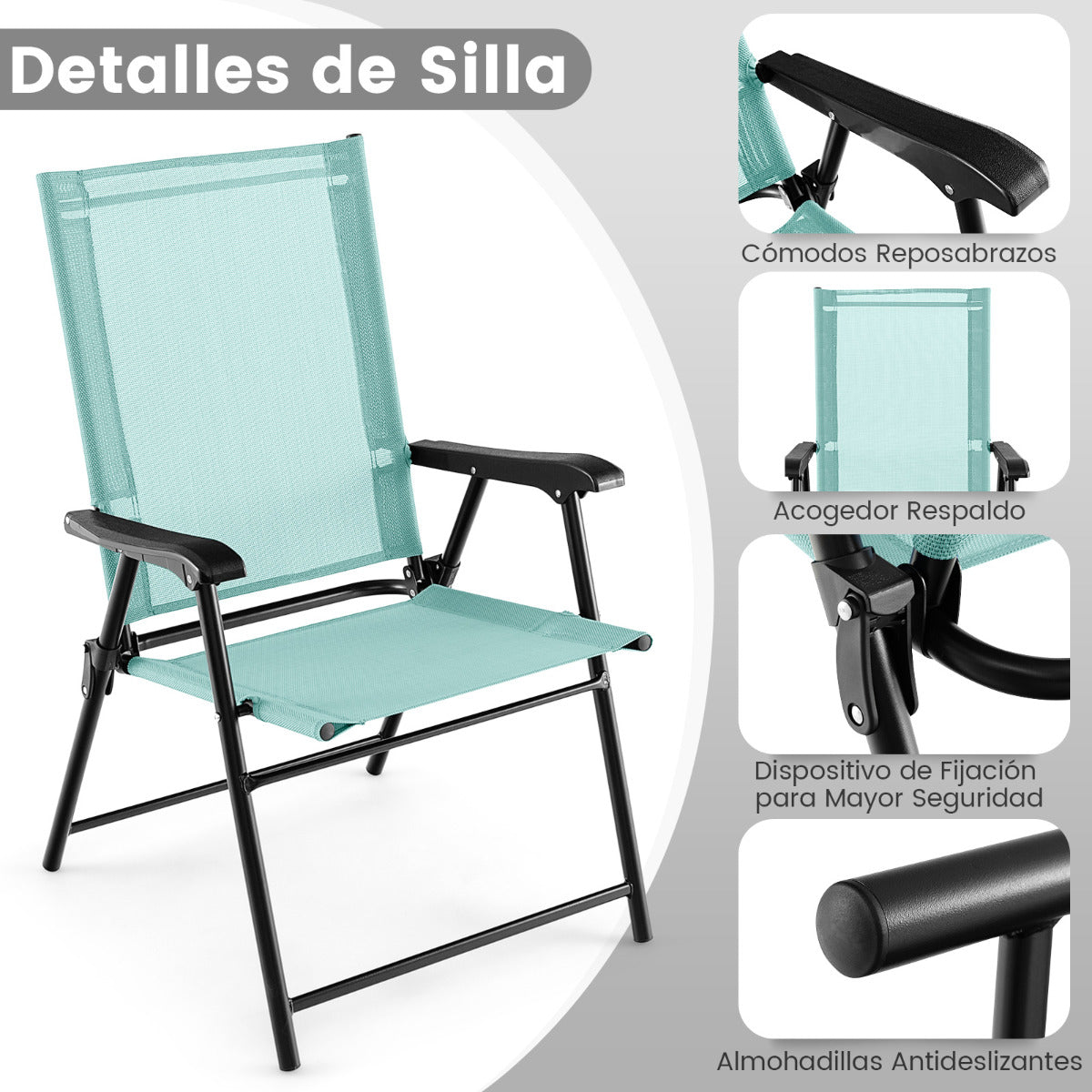 Juego de 4 Sillas Plegables para Patio Sillas Portátiles con Respaldo de Tela Marco de Metal para Terraza Piscina 65 x 60 x 93 cm Verde