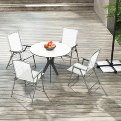 Juego de 4 Sillas Plegables de Patio Silla de Comedor de Respaldo Alto Tela Resistente Silla Metálica Portátil para Exterior Jardín Blanco