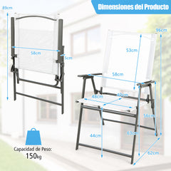 Juego de 4 Sillas Plegables de Patio Silla de Comedor de Respaldo Alto Tela Resistente Silla Metálica Portátil para Exterior Jardín Blanco