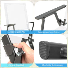 Juego de 4 Sillas Plegables de Patio Silla de Comedor de Respaldo Alto Tela Resistente Silla Metálica Portátil para Exterior Jardín Blanco