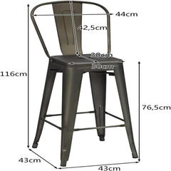 Juego de 4 Taburetes de Bar de Metal con Reposapiés Respaldo Desmontable Sillas de Comeder Aplilables para Cocina 43 x 43 x 116 cm Bronce