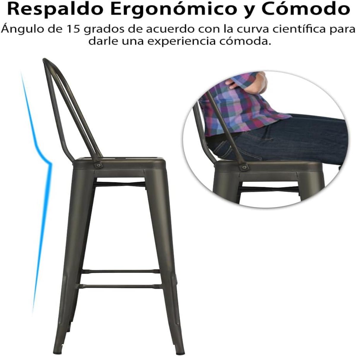 Juego de 4 Taburetes de Bar de Metal con Reposapiés Respaldo Desmontable Sillas de Comeder Aplilables para Cocina 43 x 43 x 116 cm Bronce