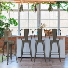 Juego de 4 Taburetes de Bar de Metal con Reposapiés Respaldo Desmontable Sillas de Comeder Aplilables para Cocina 43 x 43 x 116 cm Bronce