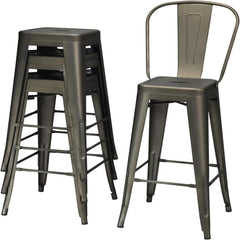 Juego de 4 Taburetes de Bar de Metal con Reposapiés Respaldo Desmontable Sillas de Comeder Aplilables para Cocina 43 x 43 x 116 cm Bronce