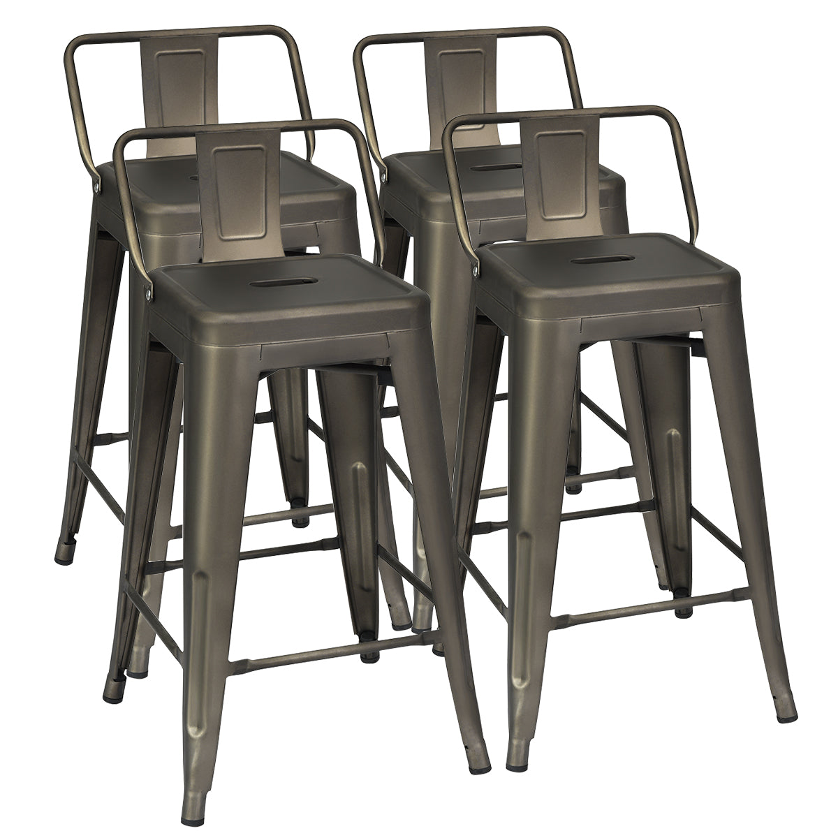 Juego de 4 Taburetes de Bar Sillas de Metal con Respaldo Desmontable de Cafetería Cocina Comedor Exterior 43 x 43 x 79 cm Bronce