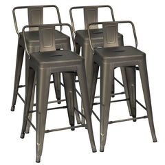 Juego de 4 Taburetes de Bar Sillas de Metal con Respaldo Desmontable de Cafetería Cocina Comedor Exterior 43 x 43 x 79 cm Bronce