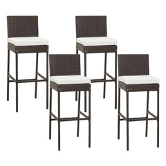 Juego de 4 Taburetes de Mimbre para Patio Silla Alta de Bar con Cojín Respaldo Reposapiés Marco de Metal Hasta 180 kg 50 x 40 x 108 cm