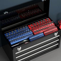 Juego de 6 Organizadores Magnéticos para Soporte Sockets Métricos y Imperiales con Encajes de 1/2 3/8 y 1/4 de Pulgada Azul y Rojo