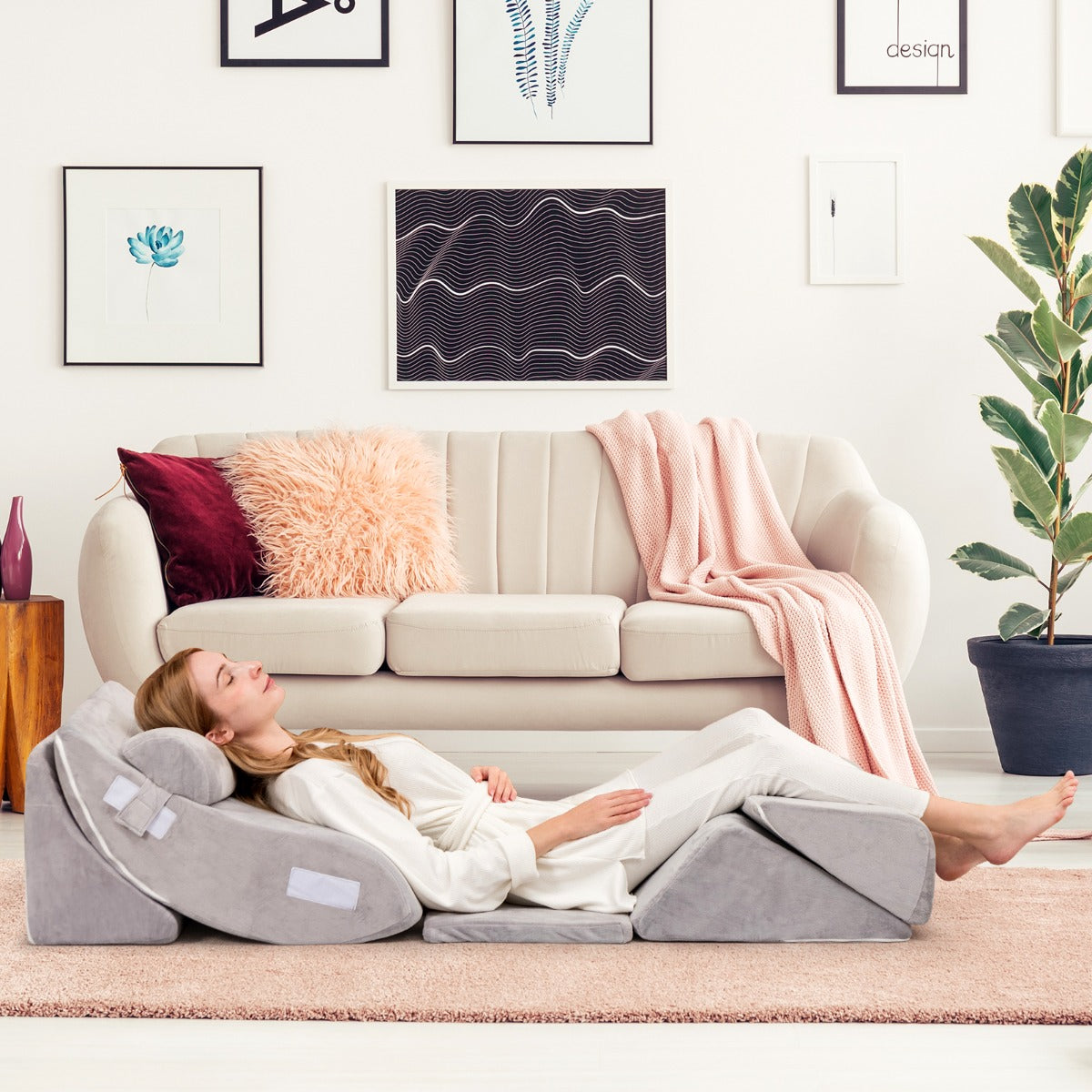 Juego de Almohadas de Espuma de Memoria con Reposacabezas Extraíble Soporte de Espalda Cómoda Gris