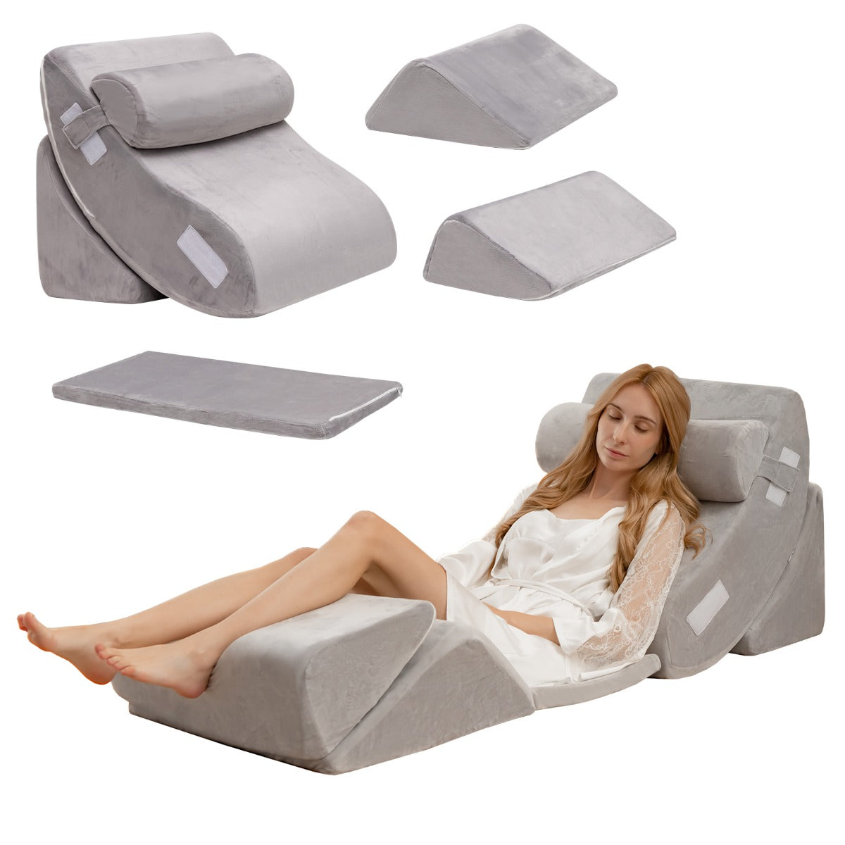 Juego de Almohadas de Espuma de Memoria con Reposacabezas Extraíble Soporte de Espalda Cómoda Gris