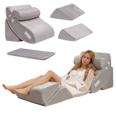 Juego de Almohadas de Espuma de Memoria con Reposacabezas Extraíble Soporte de Espalda Cómoda Gris