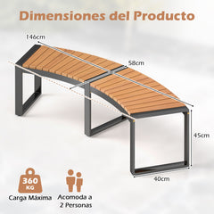 Juego de Bancos Curvado con Asiento de Listones y Patas Metálicas Carga 360 kg para Patio-Juego de 1