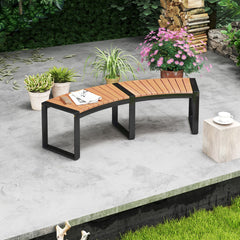 Juego de Bancos Curvado con Asiento de Listones y Patas Metálicas Carga 360 kg para Patio-Juego de 1