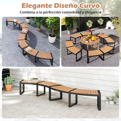 Juego de Bancos Curvado con Asiento de Listones y Patas Metálicas Carga 360 kg para Patio-Juego de 1