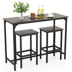 Juego de Comedor de 3 Piezas Mesa de Cocina Industrial con 2 Taburetes de Bar-Gris