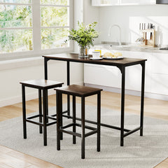 Juego de Comedor de 3 Piezas Mesa de Cocina Industrial con 2 Taburetes de Bar-Gris