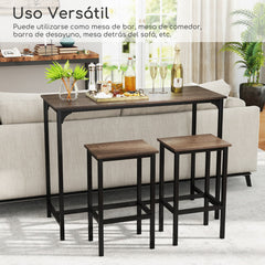 Juego de Comedor de 3 Piezas Mesa de Cocina Industrial con 2 Taburetes de Bar-Gris