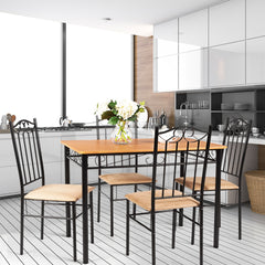Juego de Mesa de Cocina con 4 Sillas Estructura de Metal para Casa Restaurante Natural y Negro