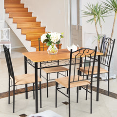 Juego de Mesa de Cocina con 4 Sillas Estructura de Metal para Casa Restaurante Natural y Negro
