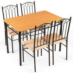 Juego de Mesa de Cocina con 4 Sillas Estructura de Metal para Casa Restaurante Natural y Negro