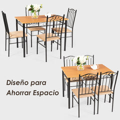 Juego de Mesa de Cocina con 4 Sillas Estructura de Metal para Casa Restaurante Natural y Negro