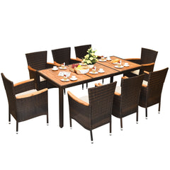 Juego de Comedor de Patio de 9 Piezas para 8 Personas con Tablero de Acacia y Cojines Removibles Set de Muebles para Jardín Porche Piscina