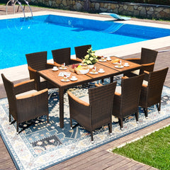 Juego de Comedor de Patio de 9 Piezas para 8 Personas con Tablero de Acacia y Cojines Removibles Set de Muebles para Jardín Porche Piscina