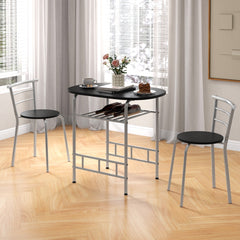 Juego de Comedor de 3 Piezas de Muebles con Mesa de Cocina Sillas Tablero de Madera Veteada Botellero Adicional Marco de Metal Plata