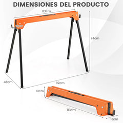 Juego de 2 Caballetes Plegables con Brazos de Soporte Desmontables Carga 600kg Herramientas Eléctricas Compactas 92 x 48 x 74 cm Naranja