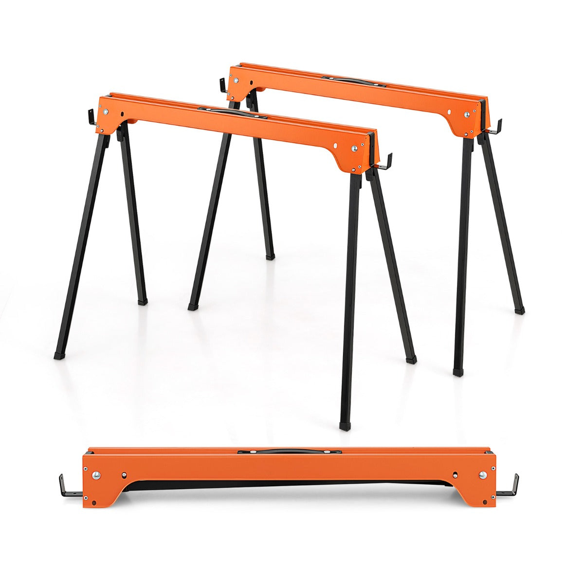 Juego de 2 Caballetes Plegables con Brazos de Soporte Desmontables Carga 600kg Herramientas Eléctricas Compactas 92 x 48 x 74 cm Naranja