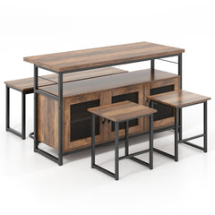 Juego de Isla de Cocina de 4 Piezas Juego de Mesa y Sillas de Comedor para 4 con Banco y Almacenamiento Marco Metálico Estantes Ajustables