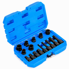 Juego de Llaves de Vaso de Freno de Impacto de 16 Piezas Kit de Herramientas de Ajuste de Freno con Llave de Accionamiento de 1/2" Azul