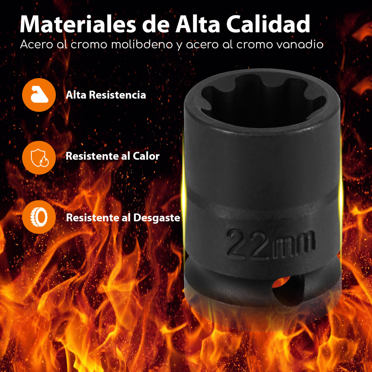Juego de Llaves de Vaso de Freno de Impacto de 16 Piezas Kit de Herramientas de Ajuste de Freno con Llave de Accionamiento de 1/2" Naranja