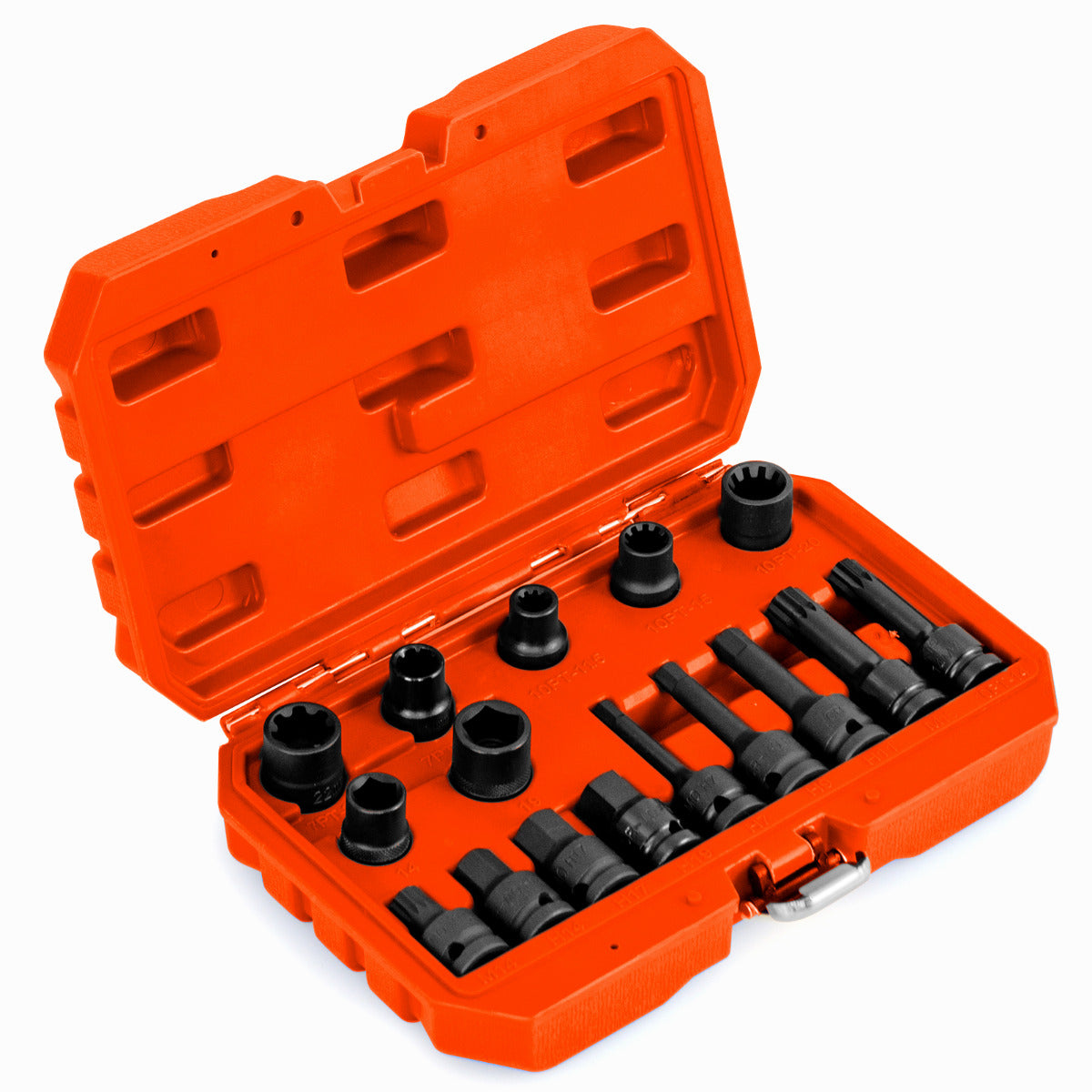 Juego de Llaves de Vaso de Freno de Impacto de 16 Piezas Kit de Herramientas de Ajuste de Freno con Llave de Accionamiento de 1/2" Naranja