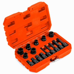 Juego de Llaves de Vaso de Freno de Impacto de 16 Piezas Kit de Herramientas de Ajuste de Freno con Llave de Accionamiento de 1/2" Naranja