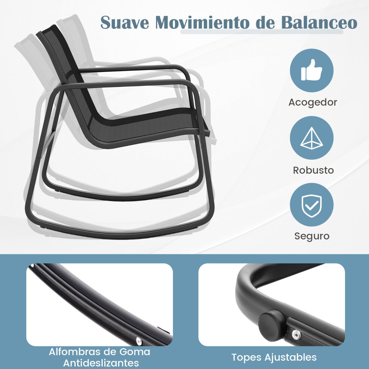 Juego de Mecedoras de Patio de 4 Piezas Juego de 2 Mecedoras Sofá de 2 Plazas y Mesa con Tapa de Cristal Muebles para Jardín Patio Negro