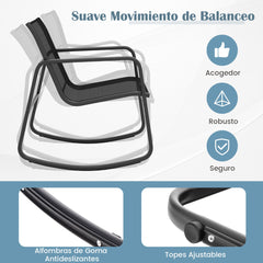 Juego de Mecedoras de Patio de 4 Piezas Juego de 2 Mecedoras Sofá de 2 Plazas y Mesa con Tapa de Cristal Muebles para Jardín Patio Negro