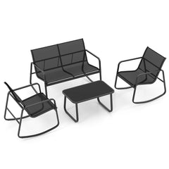 Juego de Mecedoras de Patio de 4 Piezas Juego de 2 Mecedoras Sofá de 2 Plazas y Mesa con Tapa de Cristal Muebles para Jardín Patio Negro