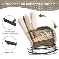 Conjunto de Mecedoras y Mesita para Exterior Incluye Cojines Acogedores y Almohada Beige Ideal para Patio