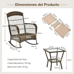 Conjunto de Mecedoras y Mesita para Exterior Incluye Cojines Acogedores y Almohada Beige Ideal para Patio