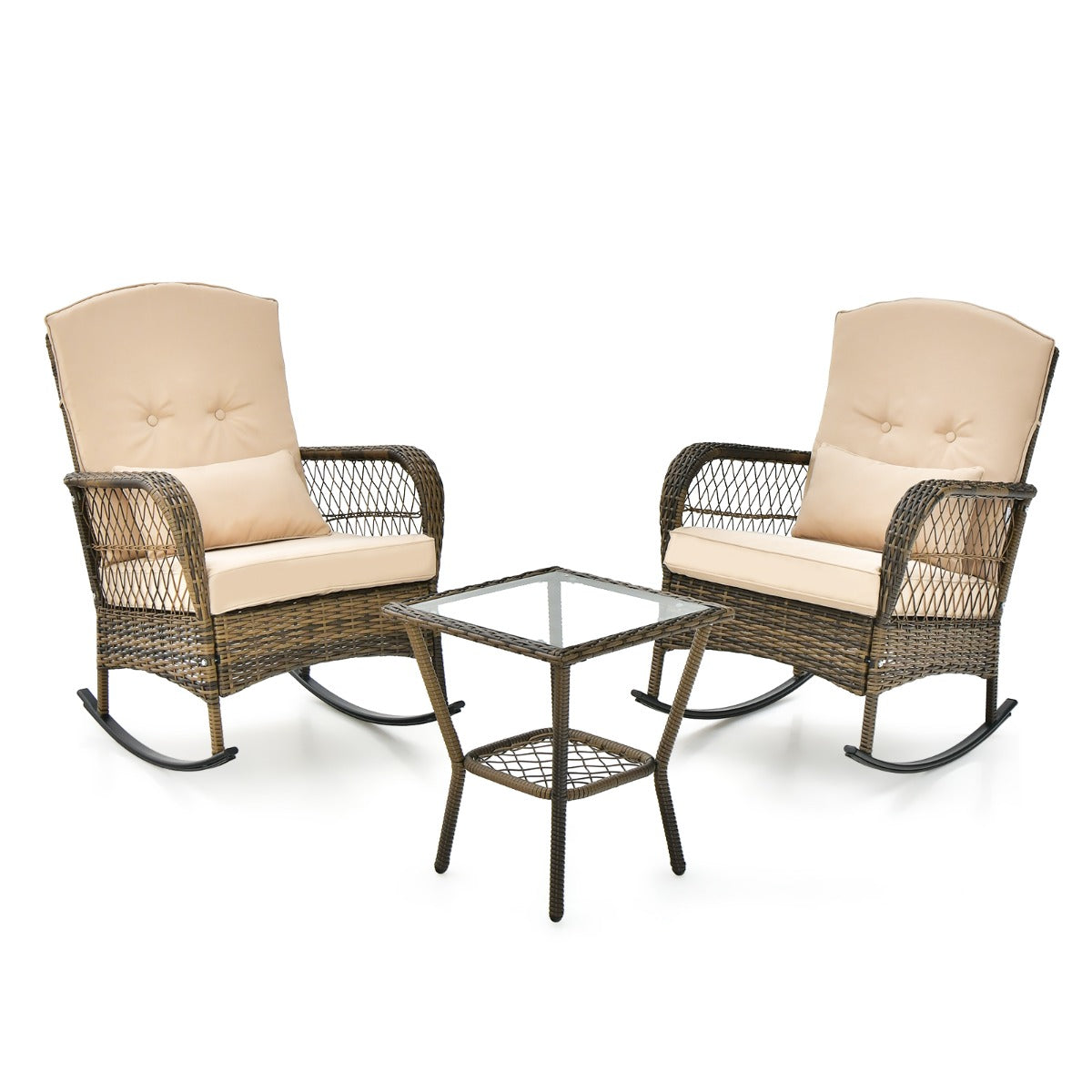 Conjunto de Mecedoras y Mesita para Exterior Incluye Cojines Acogedores y Almohada Beige Ideal para Patio