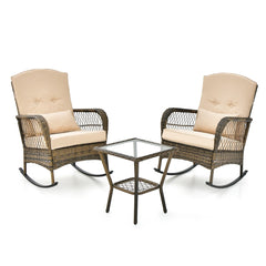 Conjunto de Mecedoras y Mesita para Exterior Incluye Cojines Acogedores y Almohada Beige Ideal para Patio