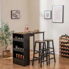 Juego de Mesa de Comedor de 3 Piezas Mesa de Bar Rústica con 3 Estantes y 2 Taburetes Juego de Mesa de Cocina Ahorra Espacio Marrón